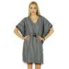 Women Short Kaftan With Pom Pom Lace Black Cotton Caftan Coverup Dress