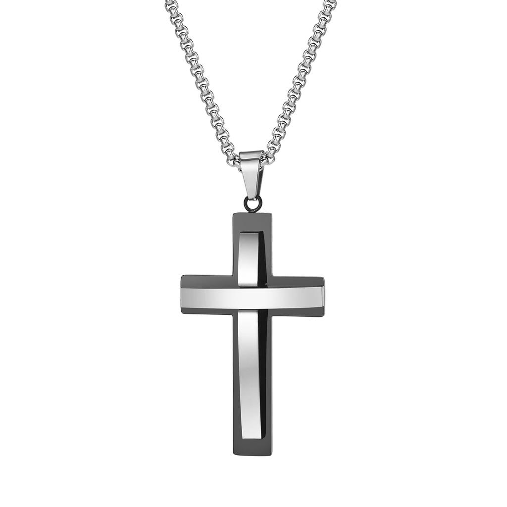 Стильные многослойные necklaces с крестом для мужчин и мальчиков, двухцветный черный серебристый цвет, подвеска-крест, религиозный молитвенный ожерелье