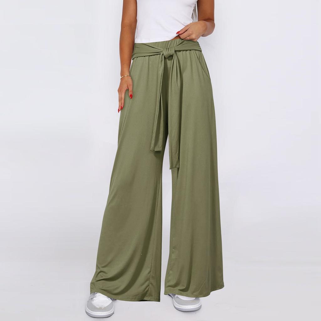 Women's Lace-Up Wide-Leg Pants Casual Pants Solid Color Trousers With Pockets