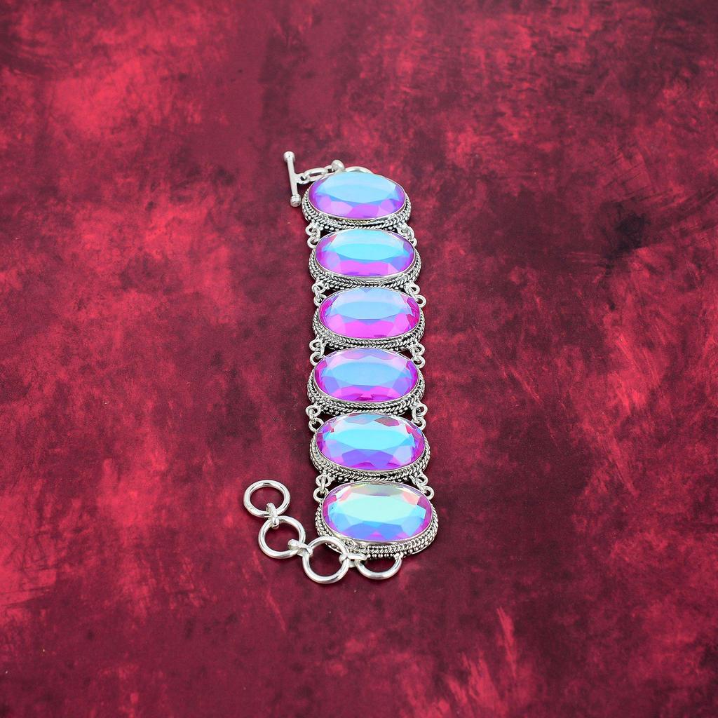 Faceted Mystic Topaz Bracelet, 925 Solid Sterling Silver Bracelet, Handmade Gemstone Jewelry, Gifts For Wife Brand New Bracelet