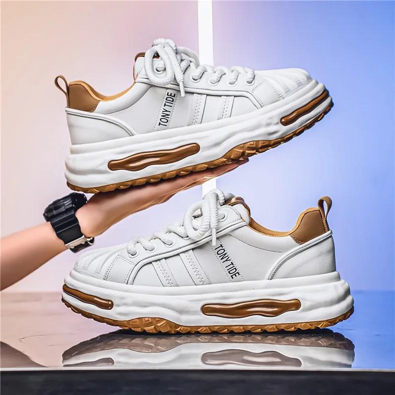 Мужские кроссовки с дизайнерским принтом из кожи, повседневная спортивная обувь, модная, удобная, с увеличенной высотой, на плоской платформе, для скейтбординга