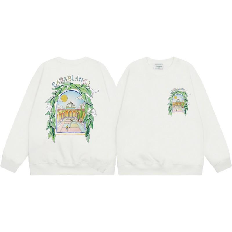 Casablanca Streetwear Oversized Cotton Hoodless Sweatshirt With Letter Print 380g Heavyweight Crewneck Pullover Men