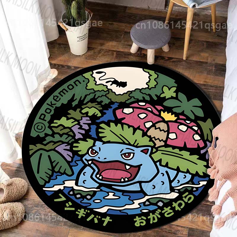 Multiple Sizes Pokemon Bulbasaur Print Round Carpet for Living Room Bedroom Table and Chair Sofa Home Decor Area Rug Luxury Gift