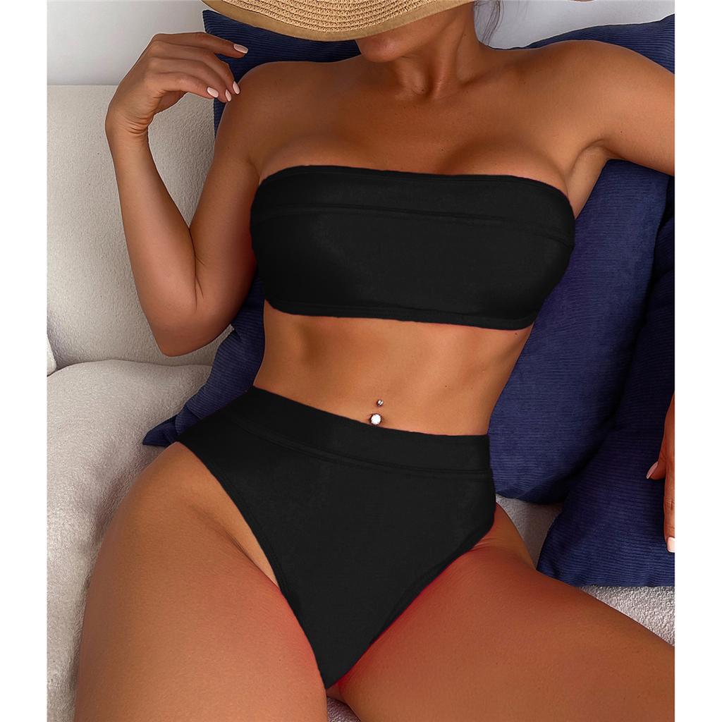 Sexy Bandeau High Leg Cut Female Swimsuit High Waist Bikini Women Swimwear Two-pieces Bikini Set Bather Bathing Suit Swim