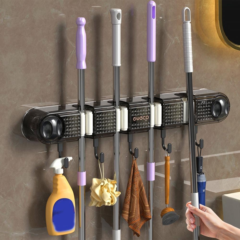 Non Punching Mop Clip Rack Plastic Broom Mop Holder Multifunctional Broom Hanger for Home