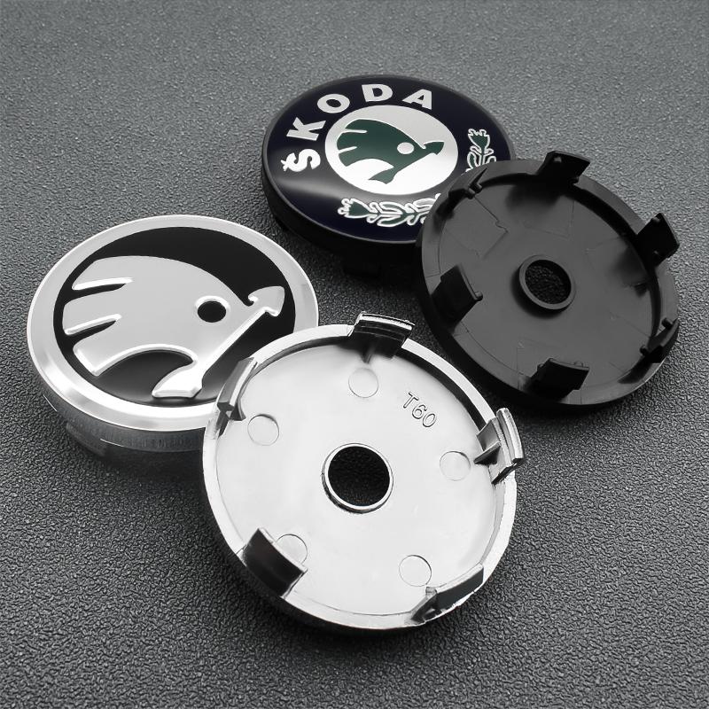 JIYQ3 4Pcs 56/60mm Car Wheel Center Hub Caps Sticker Rim Cover Emblem Badge For Skoda Octavia 2 3 a5 a7 Fabia Kamiq Kapoq Kodiaq Rapid