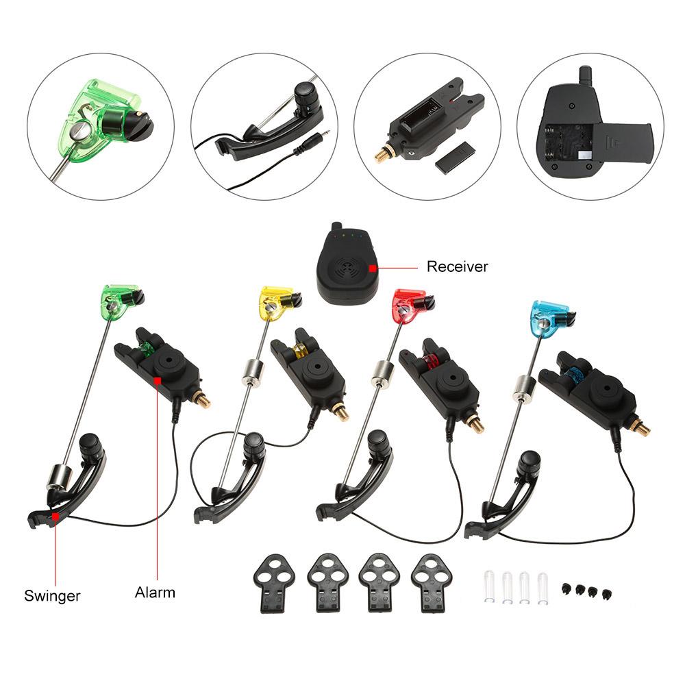 Lixada Беспроводные сигнализаторы поклевки для рыбалки, набор цифровых сигнализаций для рыбалки, 1 приемник плюс 4 сигнала тревоги для карпа