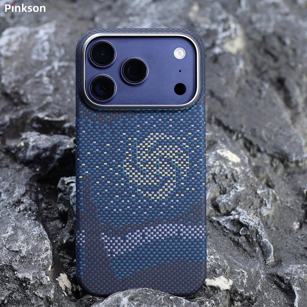 Pinkson IPhone 17 Case, Starry Night Magnetic Apple 17 Kevlar Aramid Carbon Fiber Texture Full Coverage Frosted Hard, Simple Business Light for Me