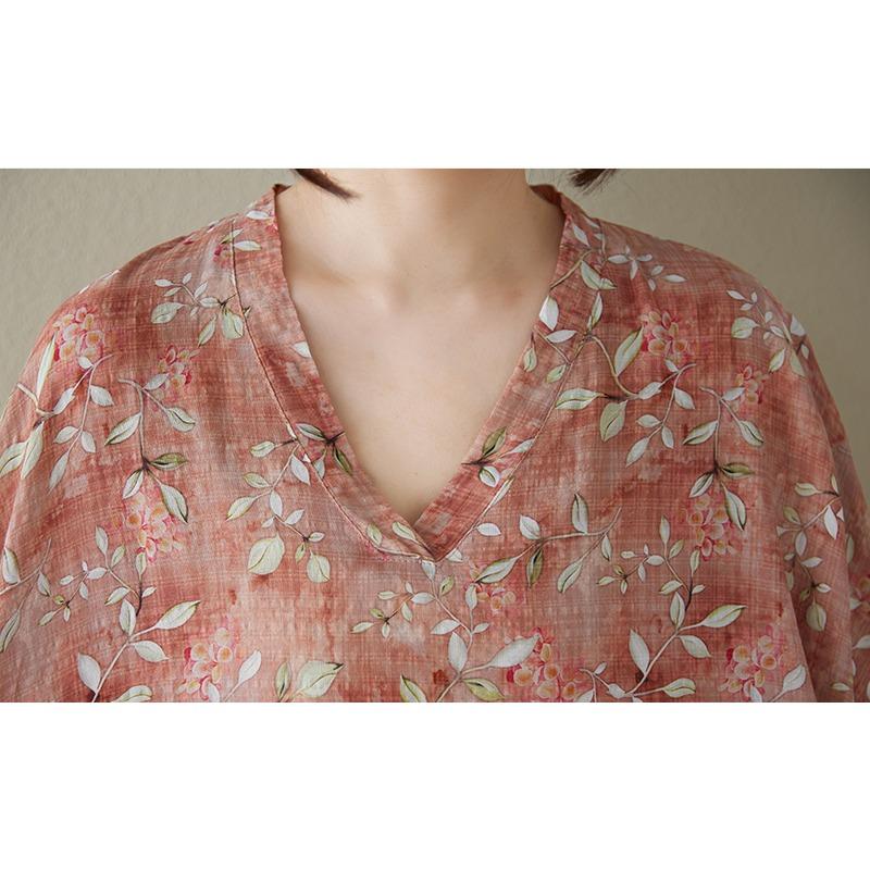 DIMANAF 2025 Лето Большой Размер Новое Платье Женщины Винтажное Длинное Повседневное Свободное Базовое Платье Макси с Принтом и V-образным Вырезом