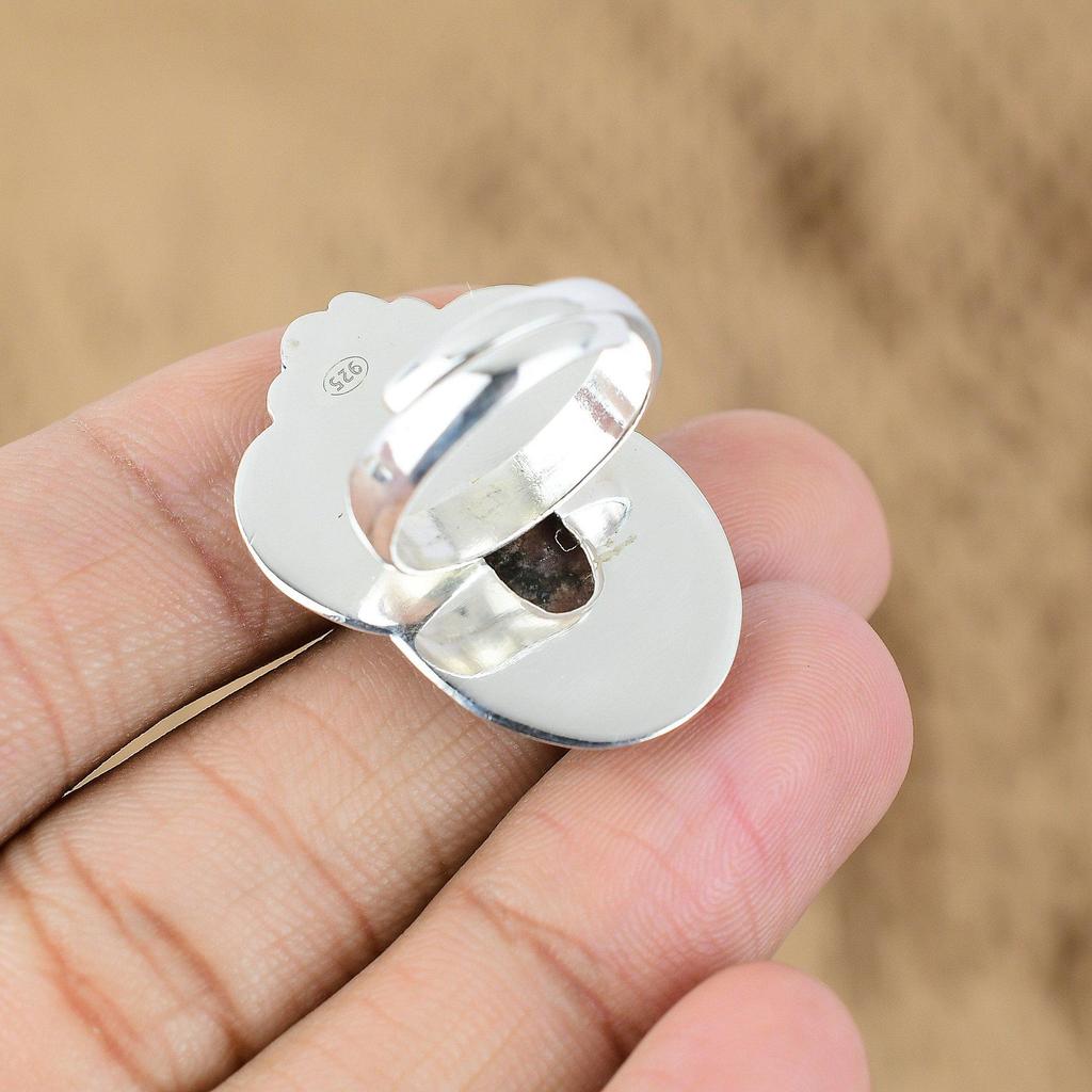 Mothers Day Deal 925 Silver Rhodonite Gemstone Flower Promise Wife Ring Jewelry