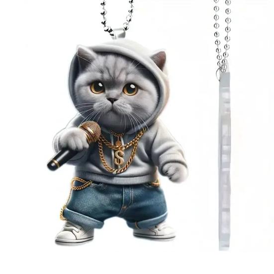 Микрофон Кот Человек Подвесное украшение для дома Рождественская елка для дома Зеркало заднего вида автомобиля 2D Плоский караоке Котенок Акриловое подвесное украшение Мультфильм