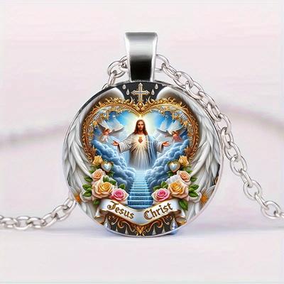 Винтажный религиозный крест со стеклянным шармом, ожерелье, модный аксессуар, идеальный подарок на любой праздник