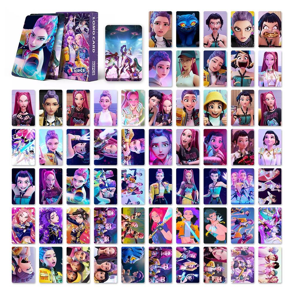 Набор из 92 лазерных карточек K-POP Witch Hunt с 60 карточками LOMO и 32 наклейками, серия Мультфильмы