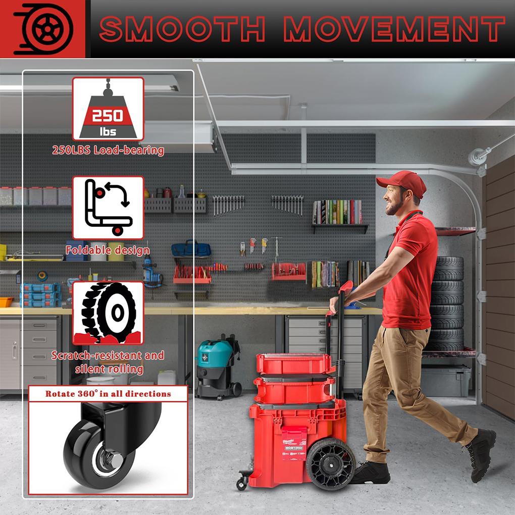 ABCA-Стальная конструкция Передние колеса, Комплект поворотных колес Подходит для мобильного ящика для инструментов Milwaukee для ящика для инструментов Packout 200 фунтов Грузоподъемность Новый