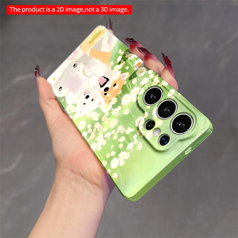 2DFlat Samsung phone case Spring Picnic Puppies in Flower Field Applicable to Galaxy S23 S24 S25ULTRA S26 A12 A14 A15 A16 A54 A55