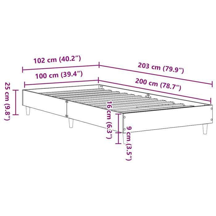 VidaXL Cadre de lit sans matelas chêne artisanal 100x200 cm, meuble de chambre à coucher, sommier, lit simple, lit, châlit, 861047