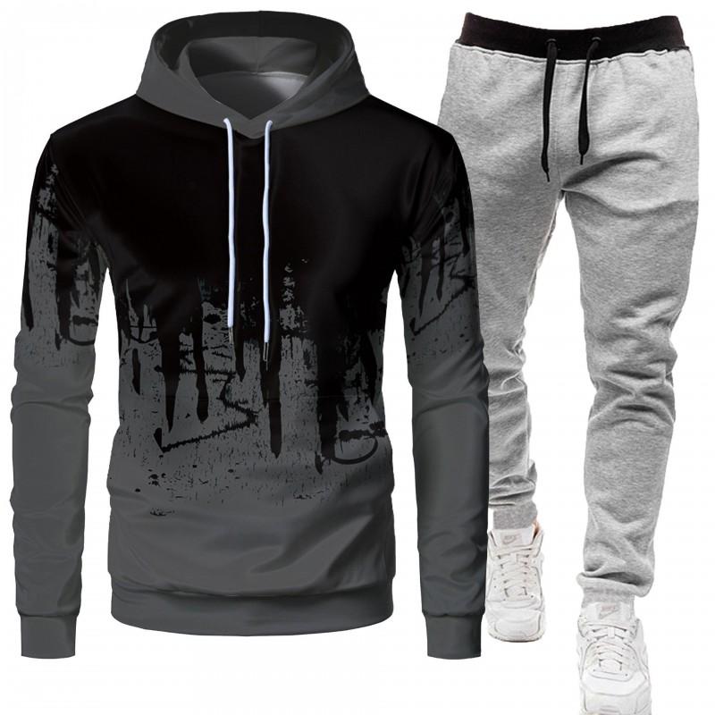 Mens Casual Sport Hoodie Pants Set 3D Printed Long Sleeve Top Joggers Outfit