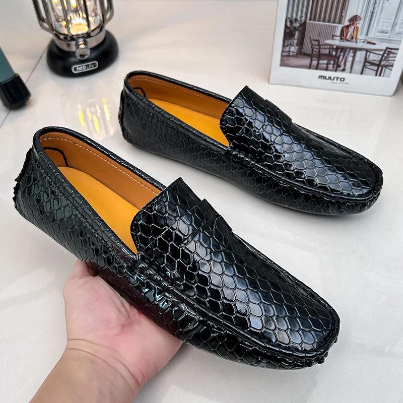 New Loafers Men Handmade Leather Loafer Casual Driving Flats Slip-on Shoes Luxury Comfy Moccasins Black Loafers Shoes for Men