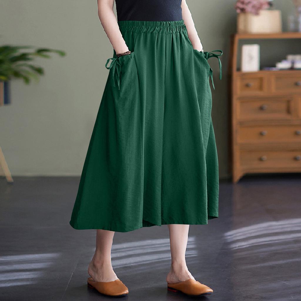 Женские свободные повседневные однотонные капри с эластичной резинкой на талии и широкими штанинами