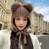Новая шапка женская забавная ушка однотонная вязаная шерстяная шапка зимняя теплая плюшевая защитная шапка толстая