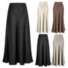 Women Elegant Faux Silk Satin Skirt High Waist Fishtail Skirt A-Line Solid Color Glossy Office