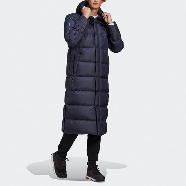 Adidas Long Hooded Down Jacket With Windproof And Thermal Protection Men Outerwear Blue GE9994
