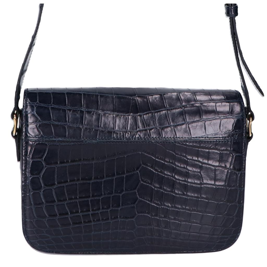 CELINE Crocodile Leather Classic Triomphe Shoulder bag NavyUsed