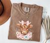 Comfort Colors® Highland Cow With Bow Shirt, Cute Floral Cow Tee for Women or Men, Aesthetic Graphic Cow Top, Sweet Farm Lover Gift Shirt