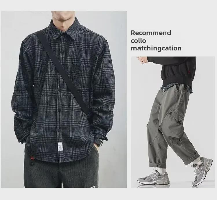 Мужская рубашка в японском стиле в ретро-стиле — с длинным рукавом, модная, свободного кроя, повседневная куртка на весну и осень