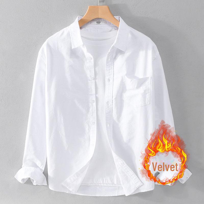 Мужская осенняя теплая рубашка Oxford с длинным рукавом - мягкий повседневный свободный студенческий топ