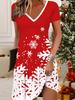 Fashion Women's V Neck Short Sleeve  Christmas Snowman Printed  Dress Sex Short Skirt Dresses