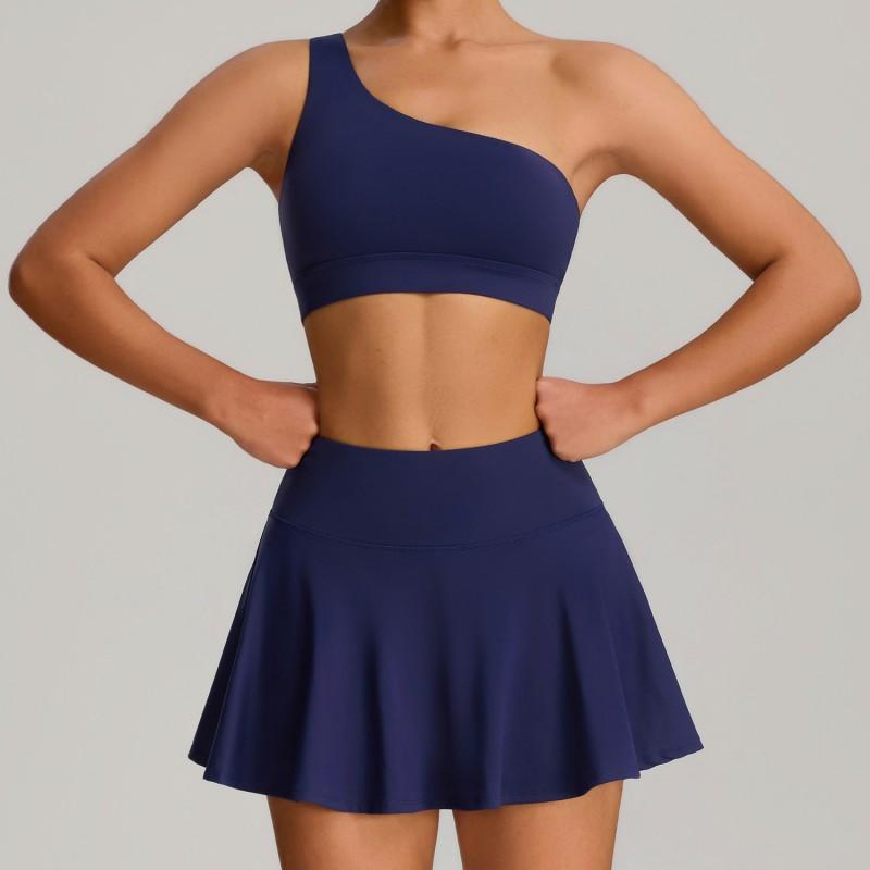 Womens Sport Skort Set With Built-in Bra Top Tennis Running Yoga Fitness Workout