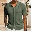 Летняя мужская рубашка с лацканами, однобортный сплошной цвет, тонкий, мягкий, с короткими рукавами, дышащий кардиган, вязаный топ средней длины для отпуска, пляжный топ