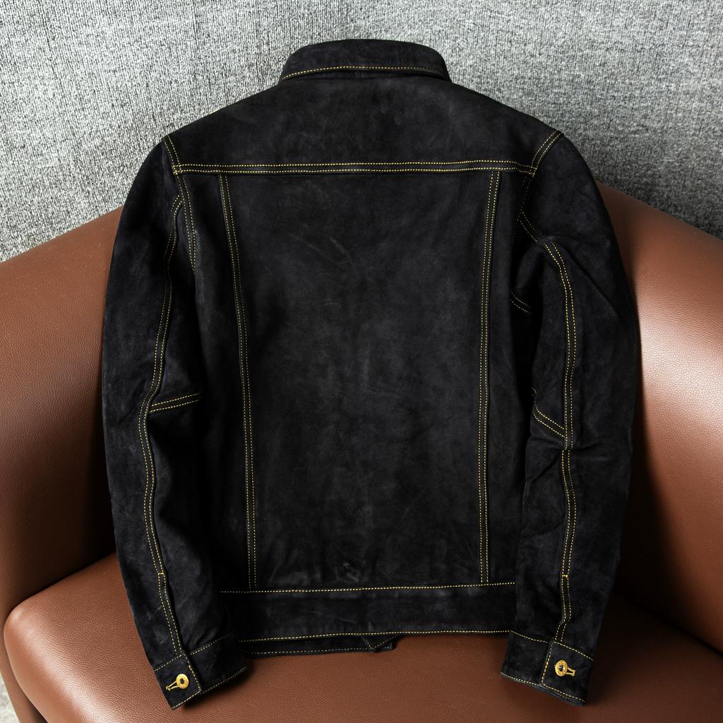 Мужская куртка из натуральной овчины, замшевое ковбойское пальто, приталенная, короткая, модная, для осени и зимы