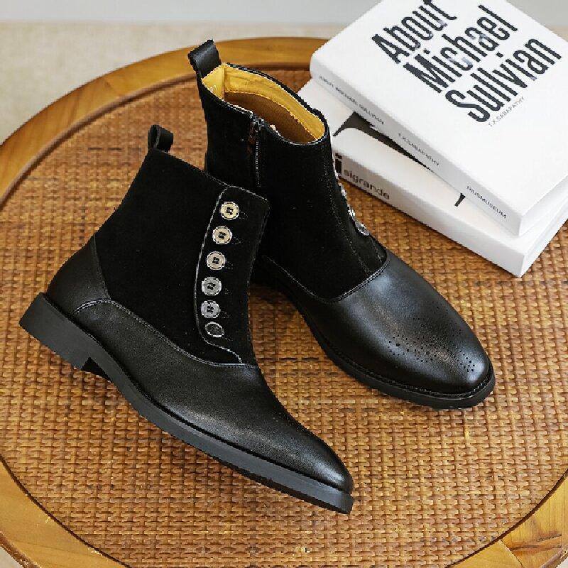 Модные мужские ботинки Оригинальные ботинки челси с боковой молнией и пряжкой Британские ретро-ботинки из анти-велюра Размер 38-46 Мужские ботинки