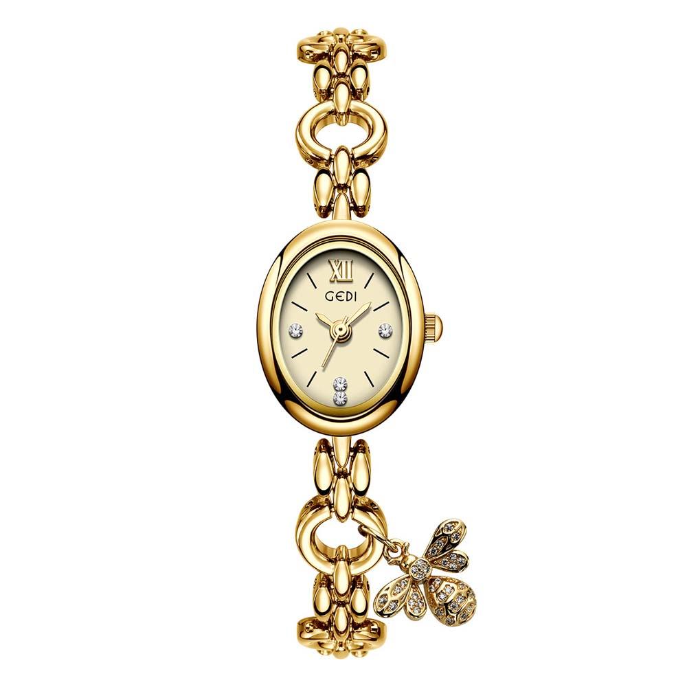 GEDI Quartz Watch for Women Oval Shape Small Fish Pendant Bracelet Niche Luxury Fashion Everyday Women's Quartz Wristwatch