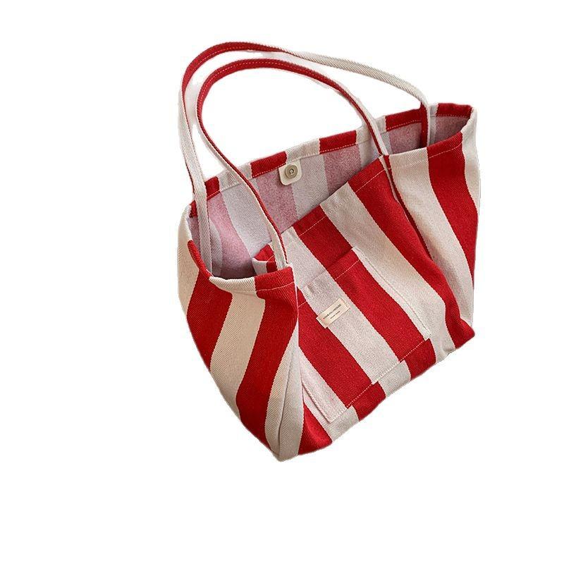 Bag Korean Lazy Wind Underarm Bag 2025 New Casual Striped Canvas Bag Large Capacity Shoulder Shopping Bag Bag