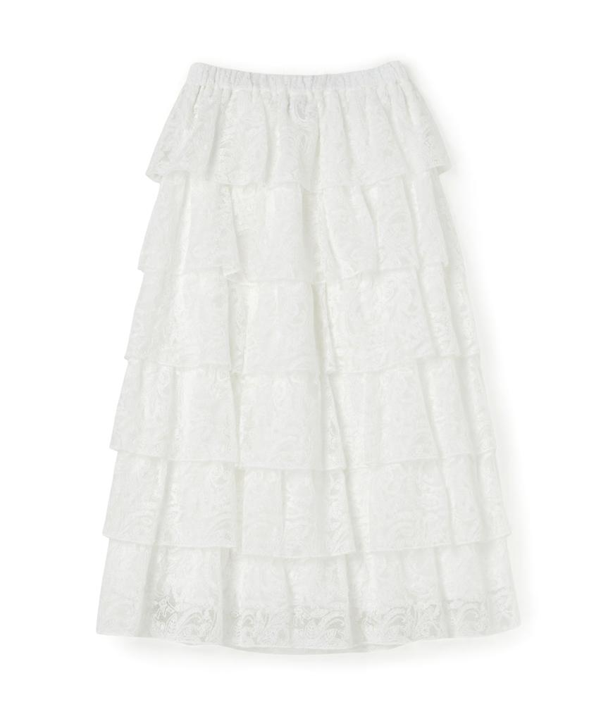 PENFIELD Embroidered Lace Long Tiered Skirt White_Fs2Ws37F