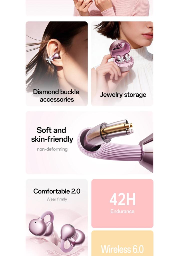 Новые Bluetooth-наушники-клипсы M186 в форме сердца - Беспроводные, с долгим временем работы от аккумулятора, с зеркальной отделкой