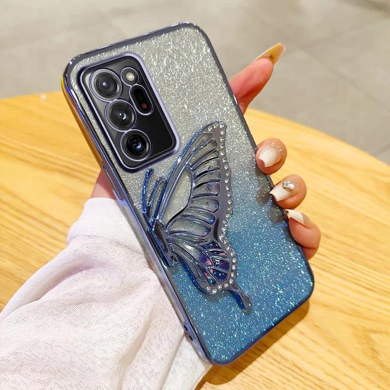 3D Чехол-глиттер с бабочкой для Samsung Galaxy Note 20 Ultra Note 10 Plus Note 8 9 Защита камеры Черный чехол