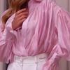 Spring High-End French Style Top Sexy Sheer Solid Color Women's Shirt Blouse Unique Elegant Lightweight
