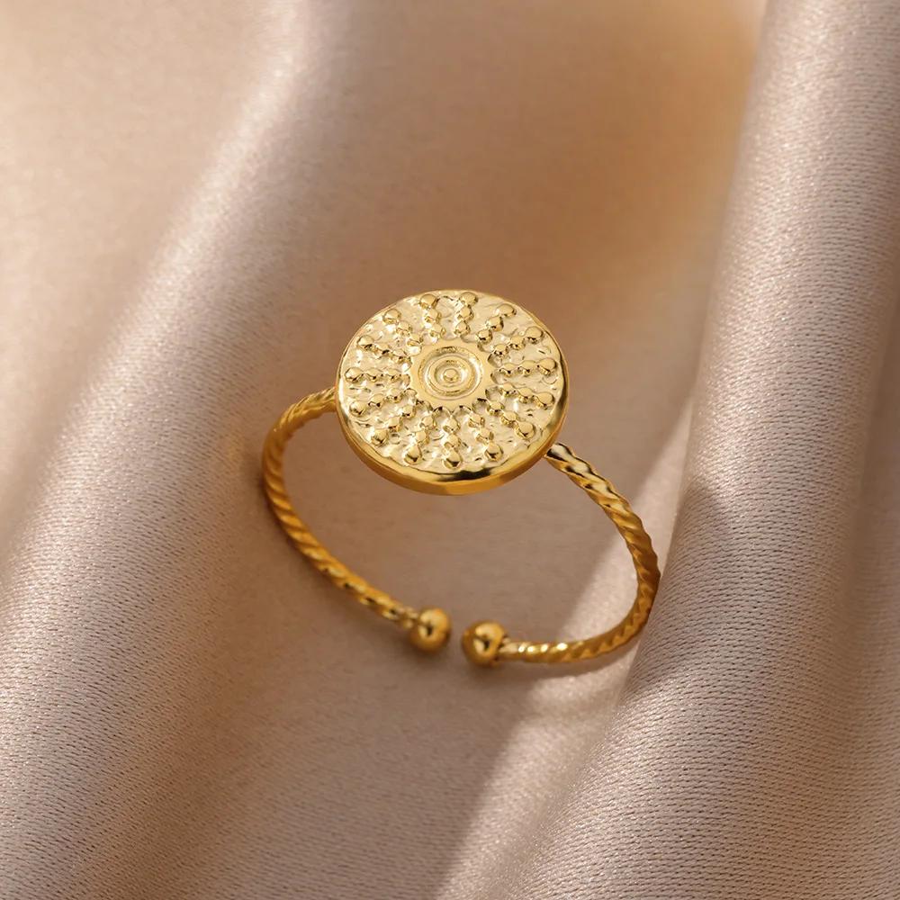 Fashion Sun Open Rings For Women Men Gold Color Stainless Steel Sun Ring Wedding Couple Aesthetic Jewelry Gift bijoux femmes