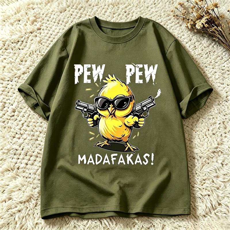 Humorous Pew Pew Madafakas Chicken Graphic TShirt Unisex Cotton Short Sleeve Casual Novelty Street Harajuku Y2k Top Fashion