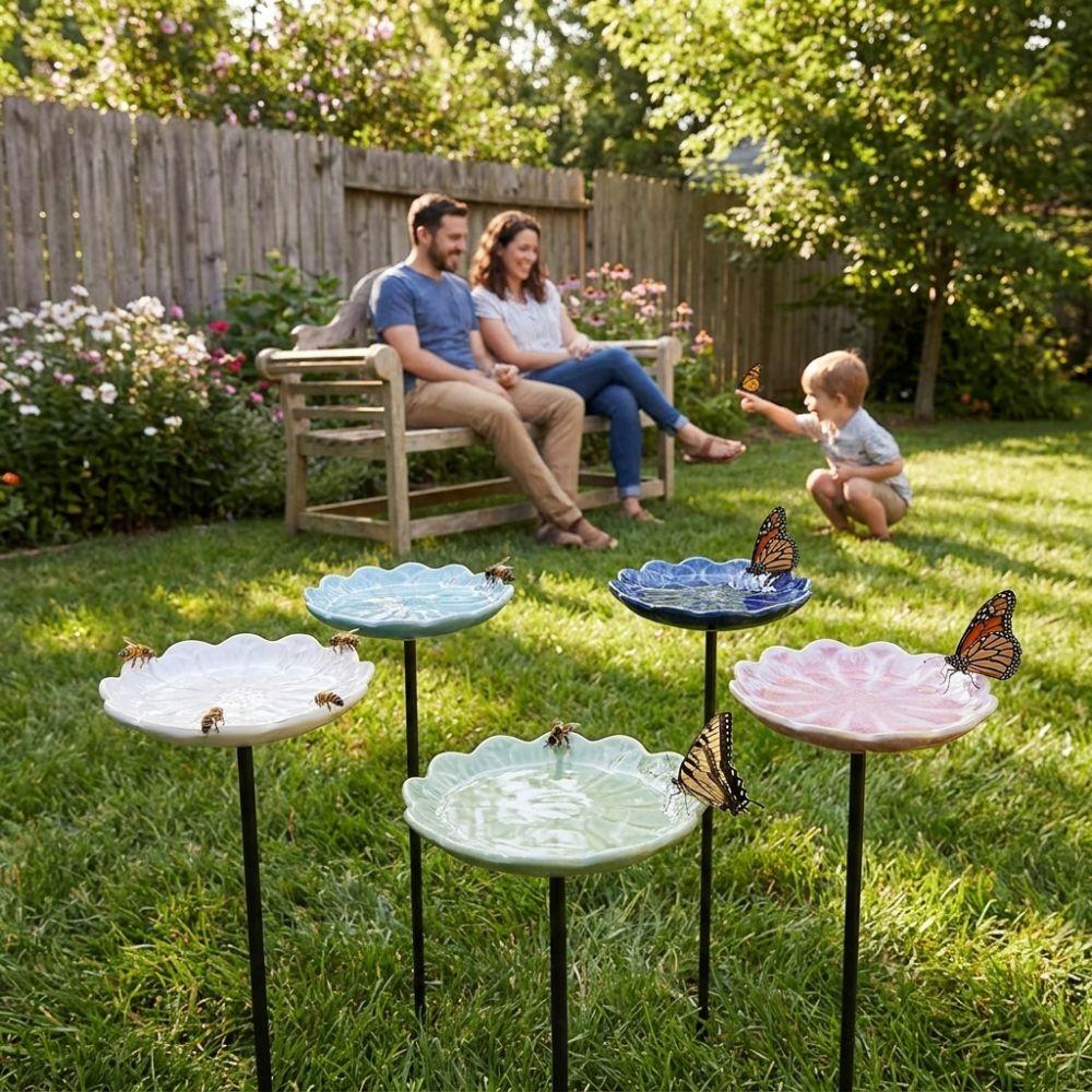 Flower-Shaped Bee Watering Station Rust-resistant Butterfly Bee Mixer Bird Bath Bowl Backyard