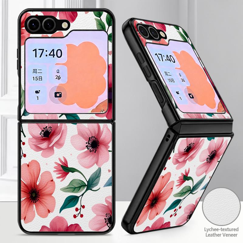 Ретро Листья Цветы Чехол Для Samsung Galaxy Z Flip 8 7 6 5 Flip8 Flip7 Flip6 Роскошная Кожаная Накладка Жесткая Крышка Складного Телефона