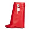Large Barrel Lock Buckle Skirt Edge Ultrahigh Slope Heel Round Toe Leather Surface High Heel Zipper Short Barrel Boots for Women