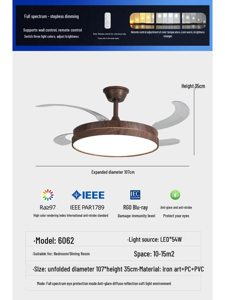 Modern Chinese-Style Ceiling Fan with Light for Living, Bedroom, and Dining Rooms