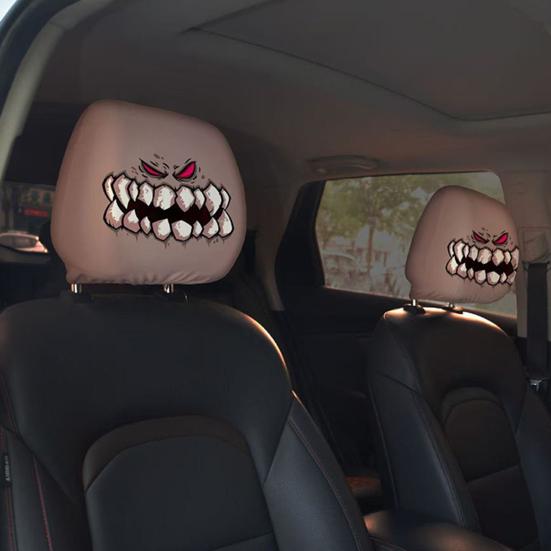 Skull Car Headrest Covers Spooky Print Auto Seat Head Rest