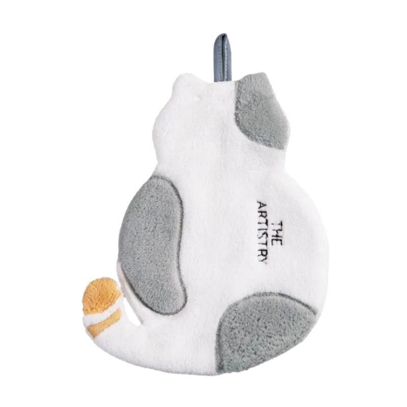 Cute Cat Hanging Towel Absorbent Soft Coral Velvet Hand Towel With Hanging Loop For Kitchen Bathroom Cartoon Kids Wipe Towel