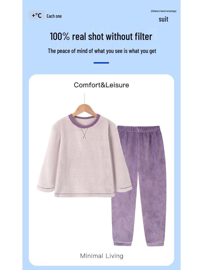 Унисекс Детский фланелевый пижамный комплект на флисовой подкладке для осени и зимы